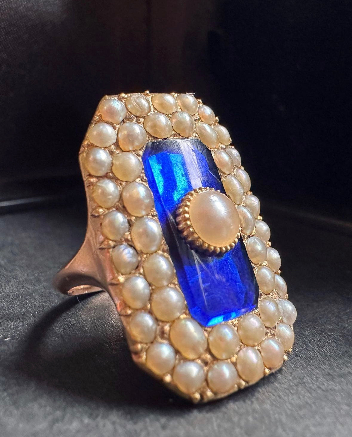 18th c Blue Glass Pearl ring