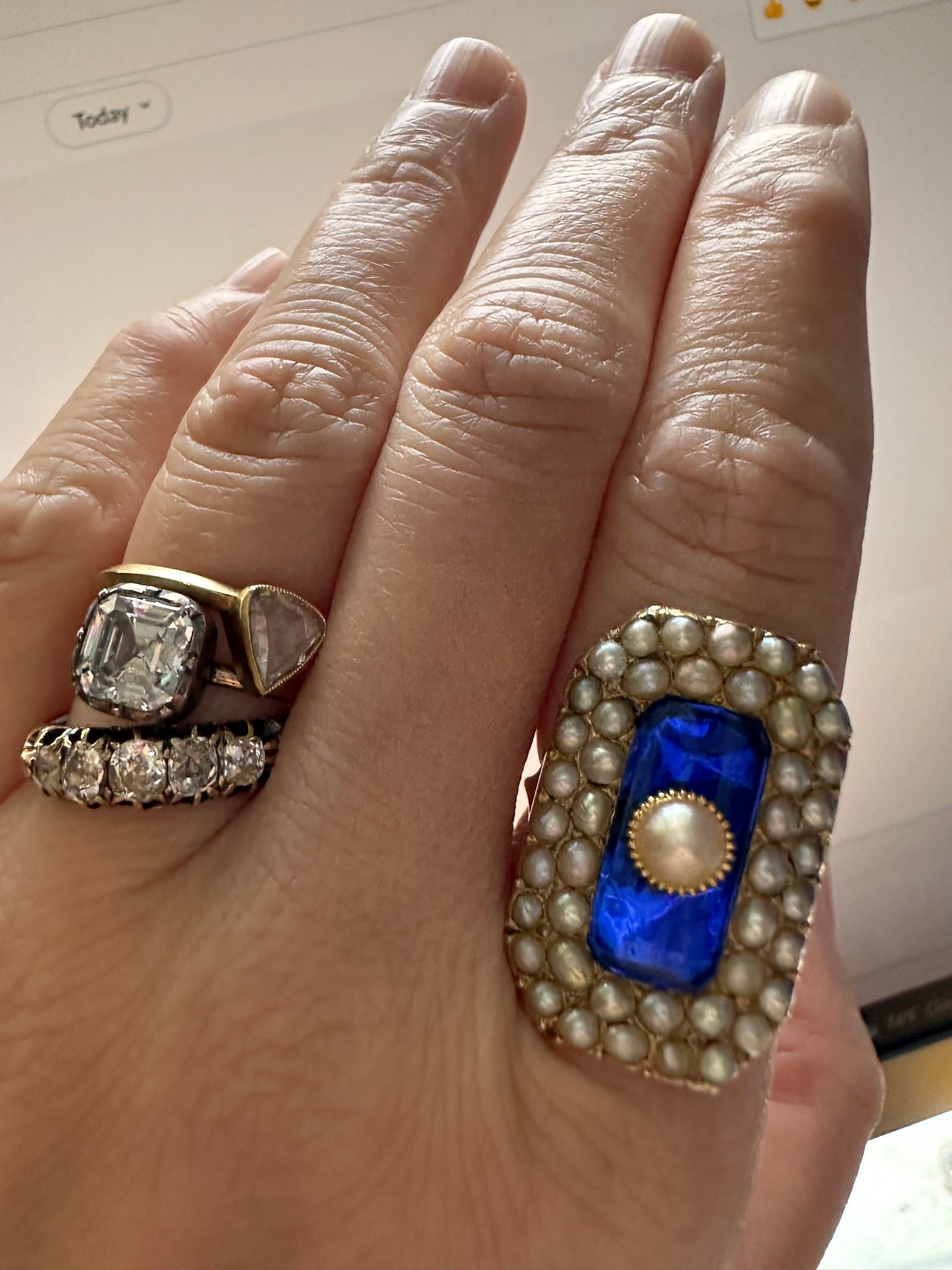 18th c Blue Glass Pearl ring