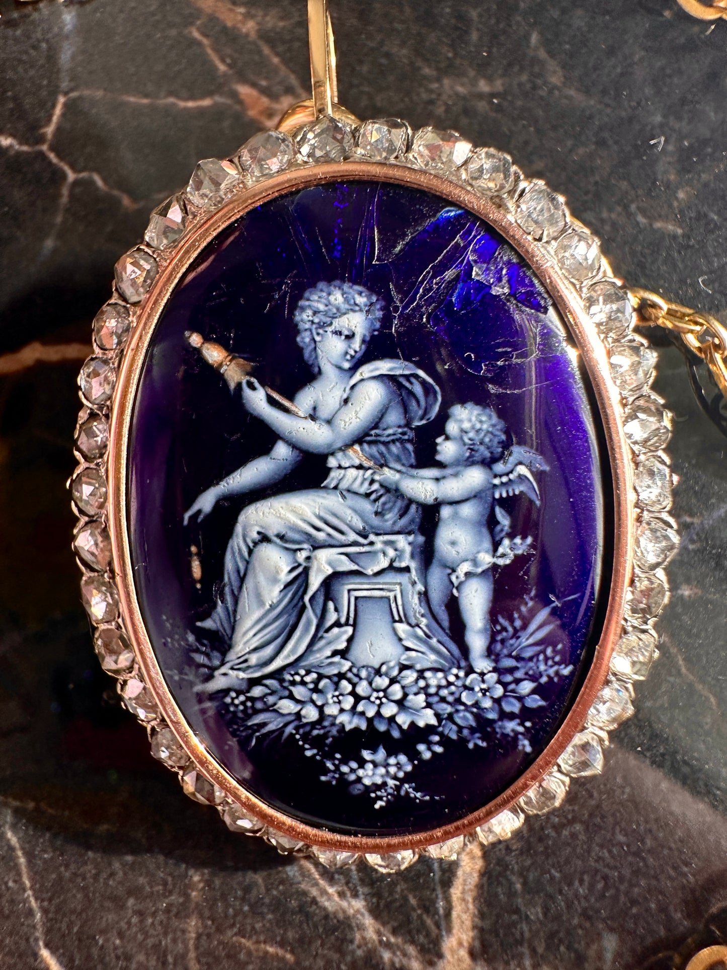 Belle Epoque blue enamel and diamond brooch