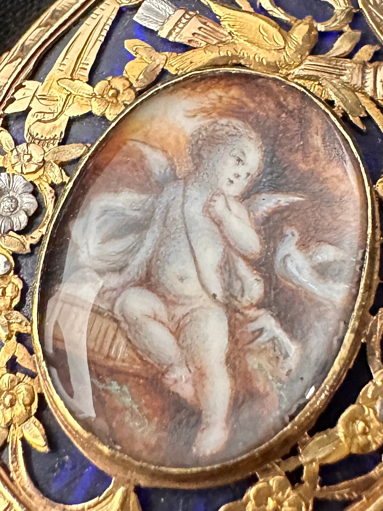 19th century Blue Enamel Cupid Glass Locket