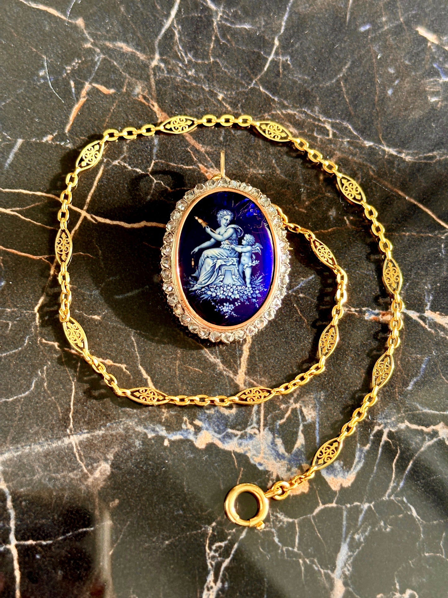 Belle Epoque blue enamel and diamond brooch