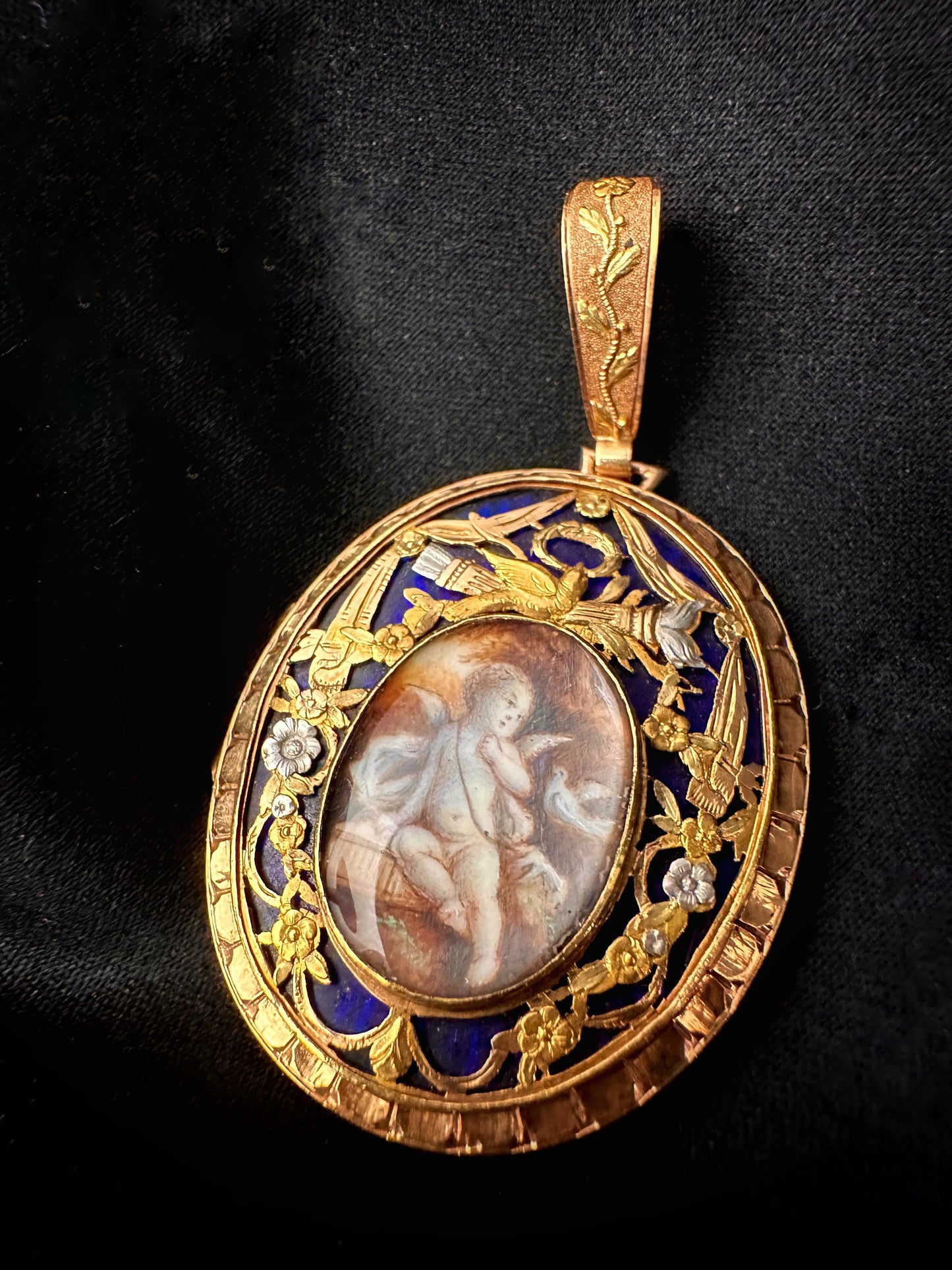 19th century Blue Enamel Cupid Glass Locket