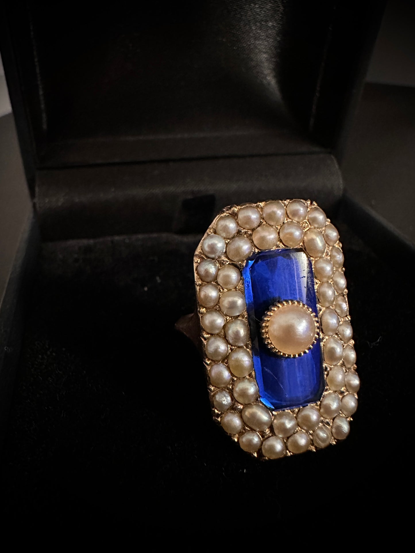18th c Blue Glass Pearl ring