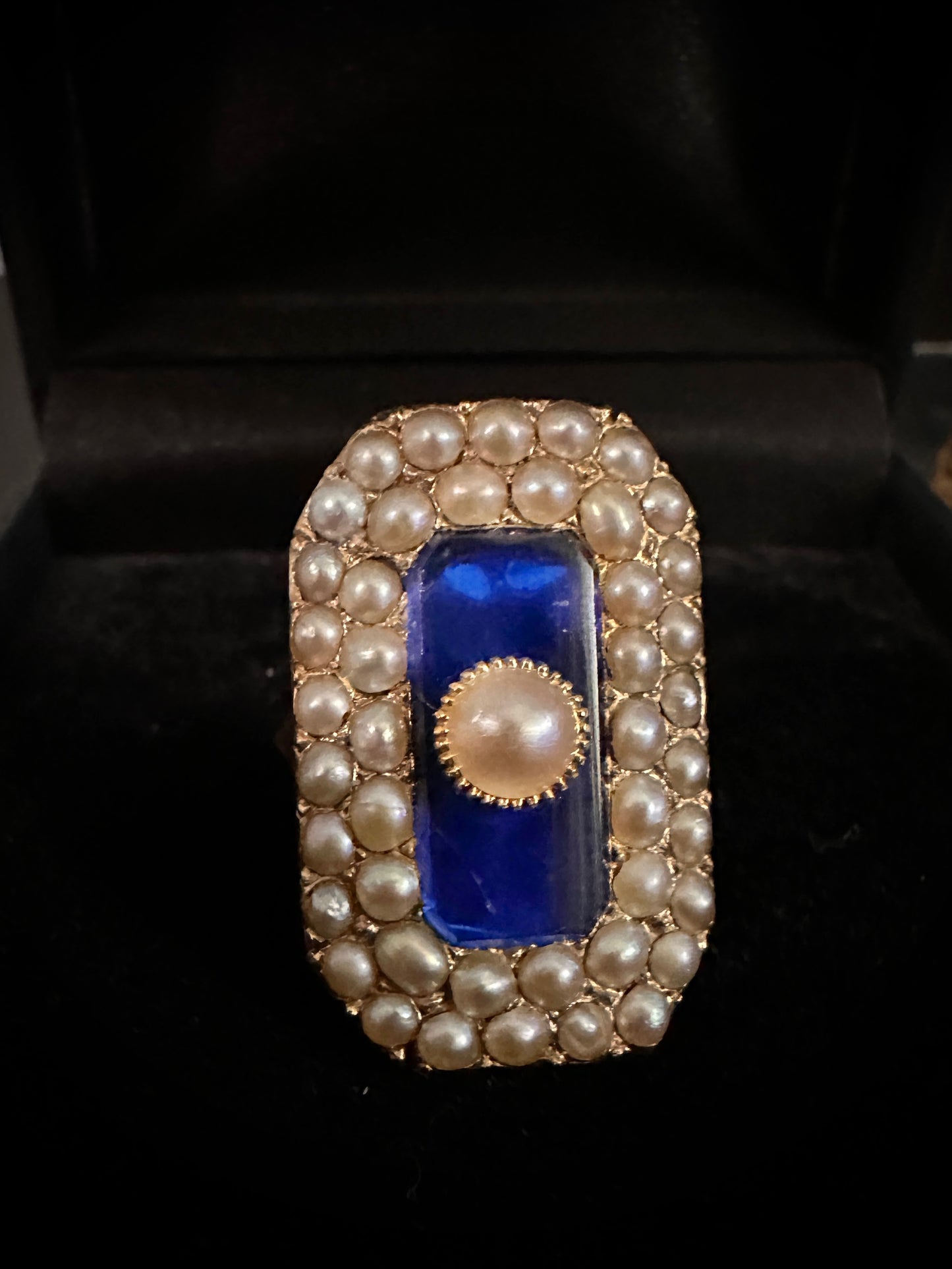 18th c Blue Glass Pearl ring